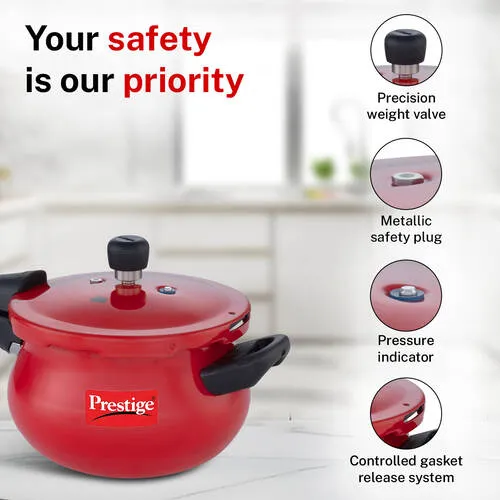 Prestige Deluxe Plus Aluminium Outer Lid Mini Pressure Handi, 3 Litre, Red